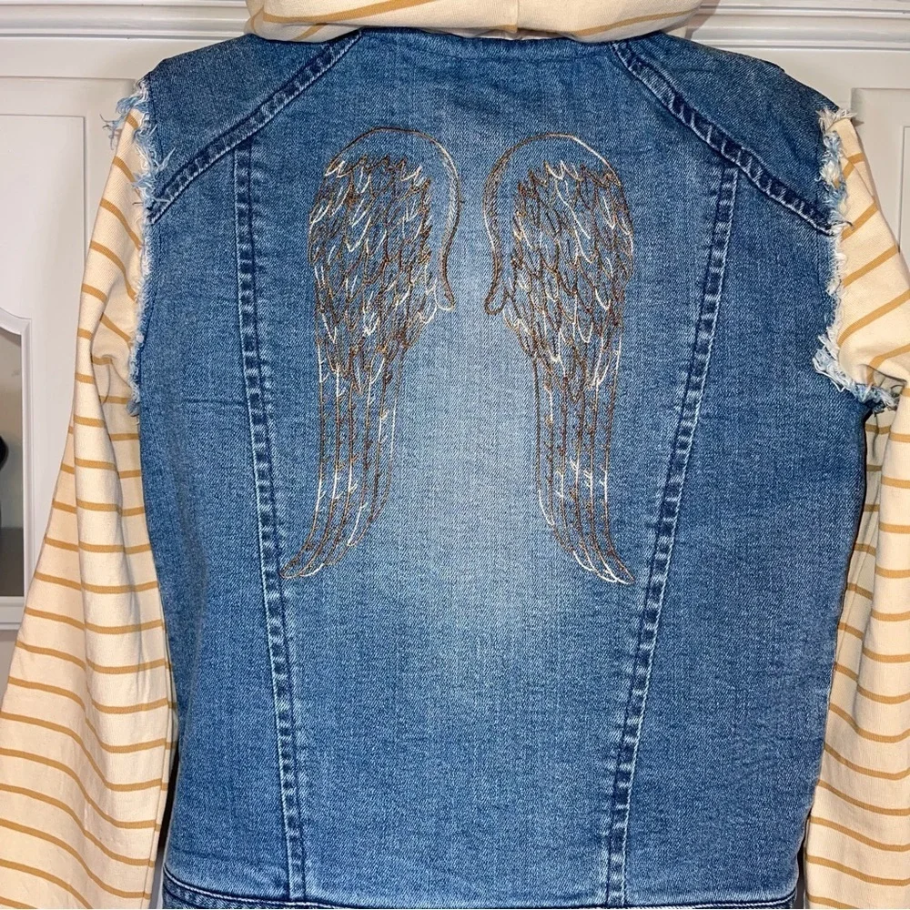 VGUC JAK & PEPPAR girls angel wings denim & knit hooded jean jacket Sz 6​​ - Picture 3 of 8